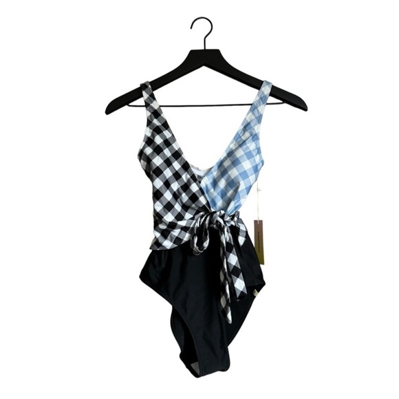 NEW SUMMERSALT The Perfect Wrap One-Piece Swimsuit in Blue + Black Gingham - Picture 2 of 2